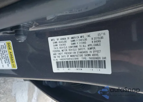 2015 Honda Accord Ex-L V-6 из США, поврежденный, VIN 1HGCR3F8XFA023646